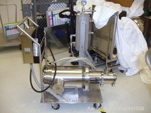 Used Ross High Shear Pump, Model ME415S, Stainless Steel. Including motor, approximate 4" diameter rotor/stator, 15 hp, 230/460 volt XP motor with mechanical seal, mounted on portable base with AC VF...