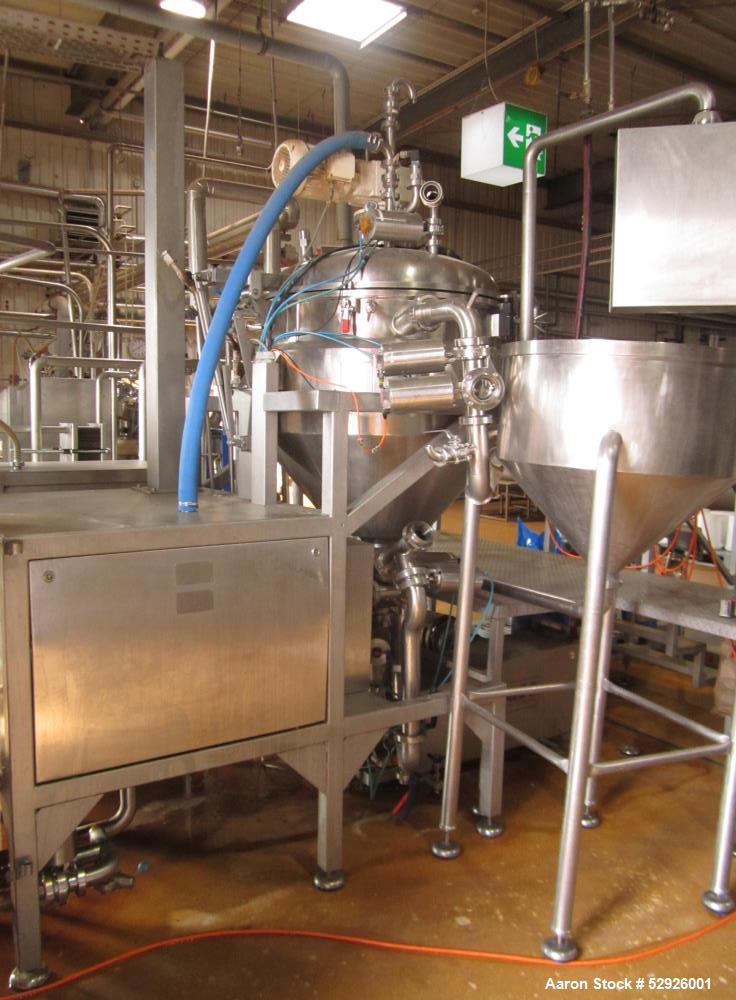 Used FrymaKoruma GmbH Food High Shear Emulsifier, Type MAXXD 400, Stainless Steel, 400 liter (105 gallon). Incl. motor, control and additional infrastructure. Overall dimensions: 91" ( 2800 mm long) ...