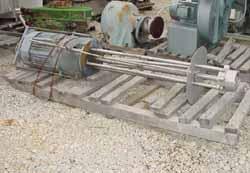 USED: Hill Mixer Inc homo mixer. Stainless steel stator and turbine. 6" dia, 54" long shaft. 30 hp 460v/3600 rpm. Baffle plate.