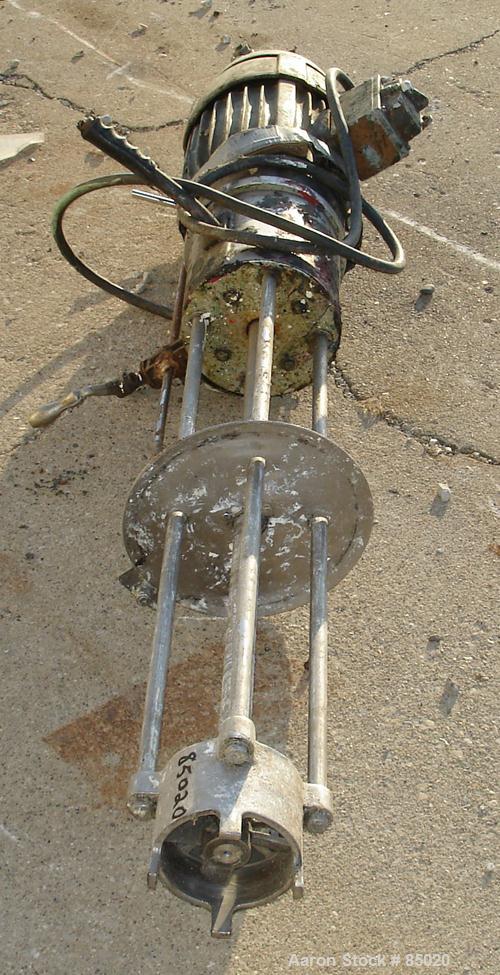 USED: Hill Homomixer, 316 stainless steel. approximately 4-7/8" diameter, 4 blade rotor, 100 gallon batch size. 1-1/4" diameter x 36" long shaft. Driven by a 7.5 hp, 3/60/230/460 volt, 3485 rpm XP mo...