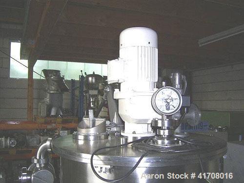 Used Koruma Disho V 160/330 Cream Manufacturing Plant, stainless steel, batch size 74 gallons (280 liters), not jacketed. 50 Hz. Mounted on frame and legs.