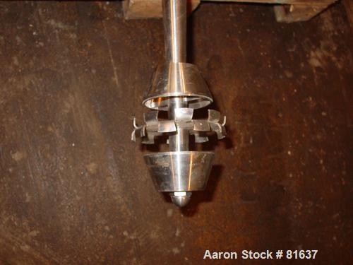 USED: Scott Turbon mixer, model TMS3B-10. Electrical: 10 hp, 3/60/230-460, 3450 rpm. 10" x 10" plate mount. 31" long x 1-1/2" diameter stainless steel shaft with 4-1/2" stainless steel disperser blad...