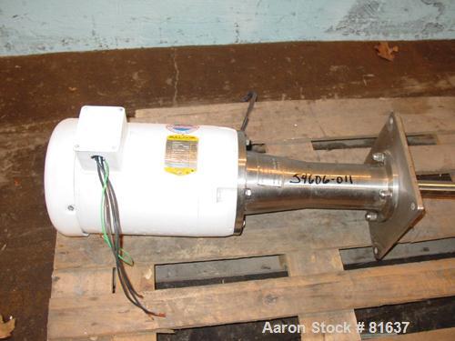 USED: Scott Turbon mixer, model TMS3B-10. Electrical: 10 hp, 3/60/230-460, 3450 rpm. 10" x 10" plate mount. 31" long x 1-1/2" diameter stainless steel shaft with 4-1/2" stainless steel disperser blad...