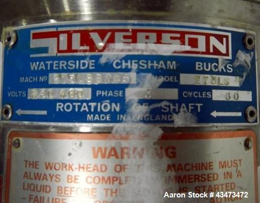 Used Silverson inline mixer, model 275LS, serial# 275LSB745