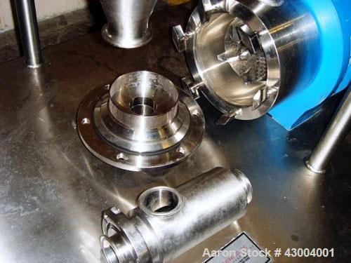 Used Silverson High Shear In-Line Mixer, Model 450 LS, 316 Stainless Steel. Approximate 4-1/2” diameter Emulsor screen work head, approximate 4-1/2” diameter rotor. 2” Tri-clamp inlet/outlet. Driven ...