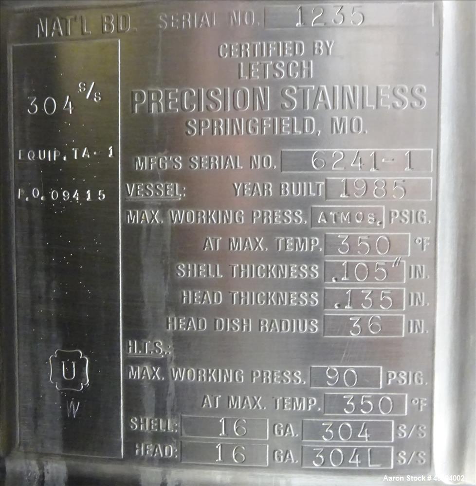 Used Precision Stainless Kettle, Approximately 200 Gallon, 304 Stainless Steel,