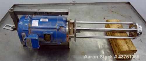 Used Silverson Batch Mixer Emulsifier, Model FX60, 316 Stainless Steel. Speed range 3600 rpm, batch range 40 to 320 gallon, approximately 20-1/2” long shaft. Driven by a 7-1/2hp, 3/60/230/460 volt, 3...