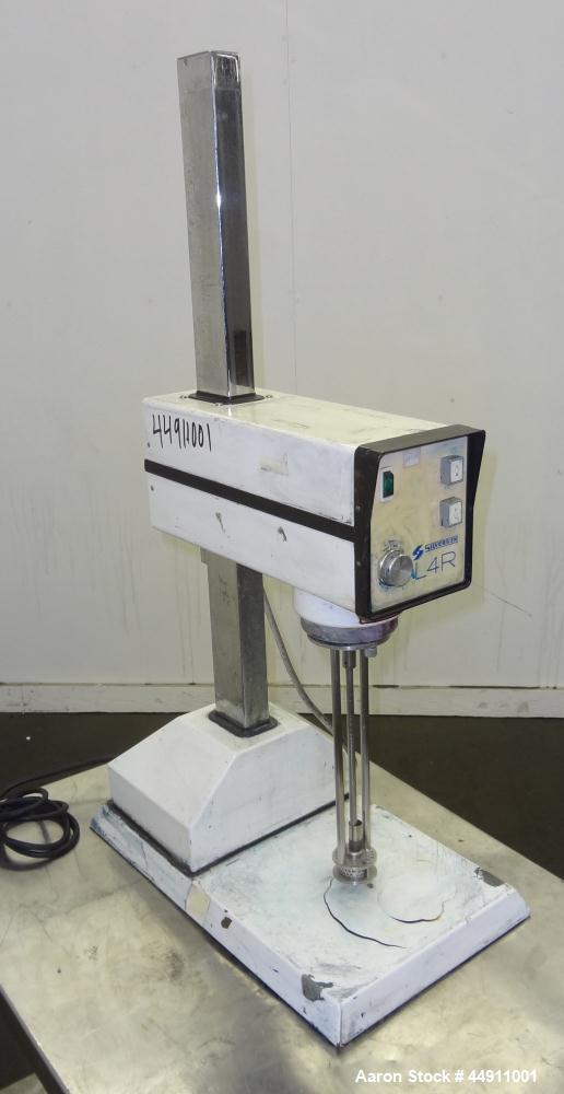 Used Silverson Laboratory Batch Mixer Emulsifier, Model L4R, 316 Stainless Steel. Nominal speed range 8000 rpm, batch range 1ml to 12 liters (0.0003 to 3.1 gallon), approximately 11-1/2" long shaft, ...