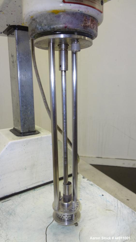 Used Silverson Laboratory Batch Mixer Emulsifier, Model L4R, 316 Stainless Steel. Nominal speed range 8000 rpm, batch range 1ml to 12 liters (0.0003 to 3.1 gallon), approximately 11-1/2" long shaft, ...