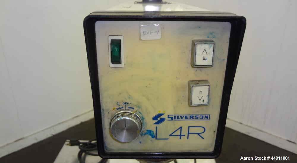 Used Silverson Laboratory Batch Mixer Emulsifier, Model L4R, 316 Stainless Steel. Nominal speed range 8000 rpm, batch range 1ml to 12 liters (0.0003 to 3.1 gallon), approximately 11-1/2" long shaft, ...