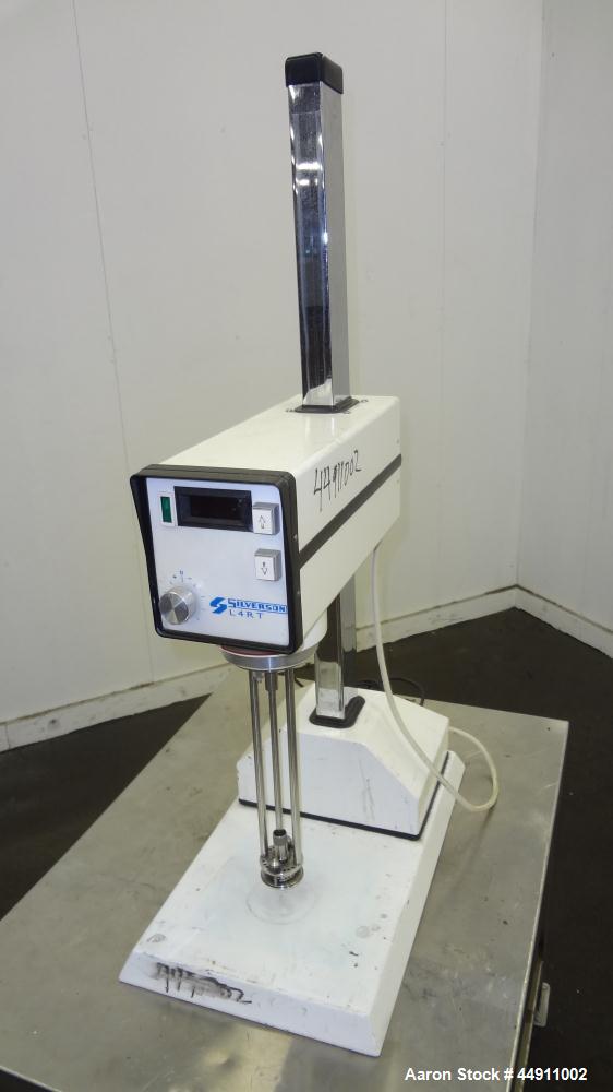 Used Silverson Laboratory Batch Mixer Emulsifier, Model L4R, 316 Stainless Steel. Nominal speed range 8000 rpm, batch range 1ml to 12 liters (0.0003 to 3.1 gallon), approximately 11-1/2" long shaft, ...