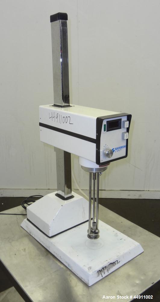 Used Silverson Laboratory Batch Mixer Emulsifier, Model L4R, 316 Stainless Steel. Nominal speed range 8000 rpm, batch range 1ml to 12 liters (0.0003 to 3.1 gallon), approximately 11-1/2" long shaft, ...