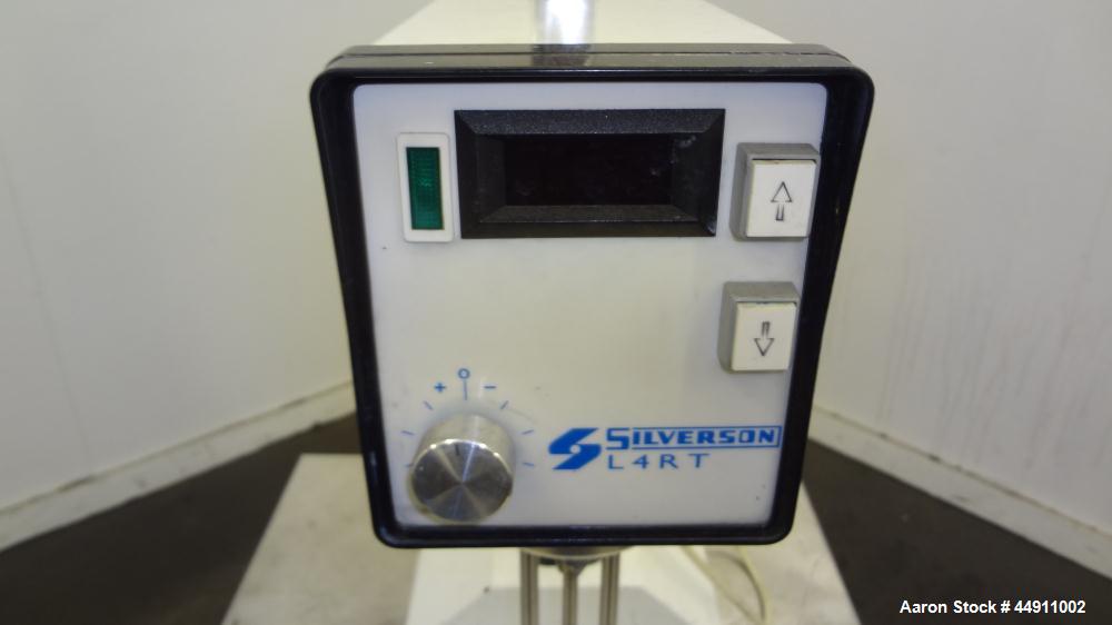 Used Silverson Laboratory Batch Mixer Emulsifier, Model L4R, 316 Stainless Steel. Nominal speed range 8000 rpm, batch range 1ml to 12 liters (0.0003 to 3.1 gallon), approximately 11-1/2" long shaft, ...