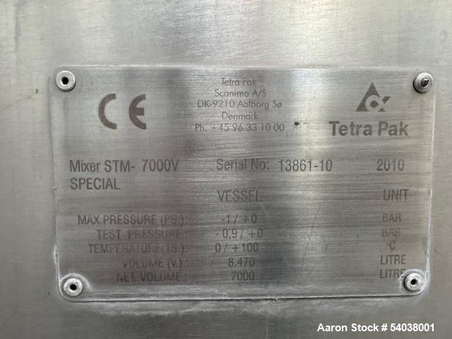 Used Tetra Pak STM-7000V High Shear Batch Mixer – 8,470L Stainless Steel, Vacuum Rated, Juice Concentrate Ready