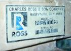 Used Ross Mixer Emulsifier, Model ME100LX, stainless steel. 1-20 liter batch capacity. 0-10,000 rpm. Approximately 3'' diameter rotor x 19'' long. Driven by a 1 hp, 3/60/230/460 volt, 3450 rpm XP mot...