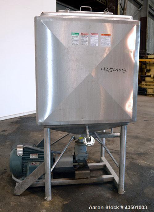 Used APV Crepaco Flex-Mix Liquiverter, 300 Gallon, 304 Stainless Steel. Jacketed tank 40” wide x 40” long x approximately 45” deep, rated 59 psi at 350 degrees F. 12” Bottom impeller, driven by a 30 ...
