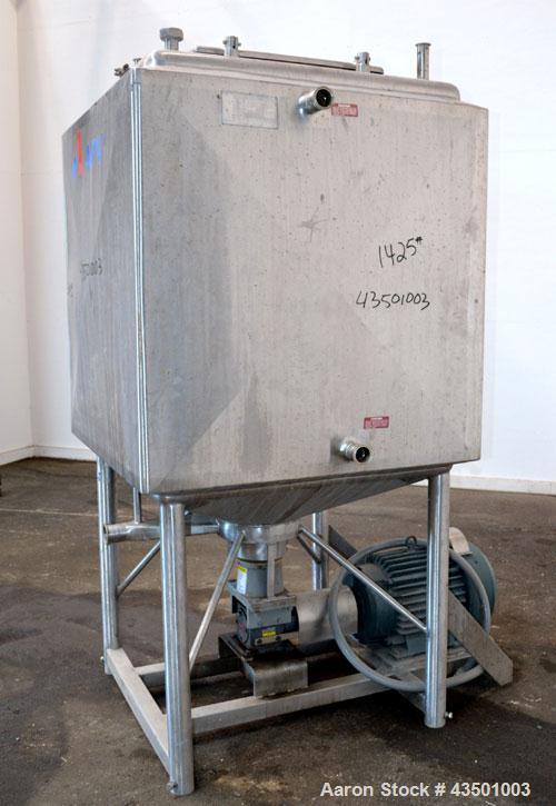 Used APV Crepaco Flex-Mix Liquiverter, 300 Gallon, 304 Stainless Steel. Jacketed tank 40” wide x 40” long x approximately 45” deep, rated 59 psi at 350 degrees F. 12” Bottom impeller, driven by a 30 ...