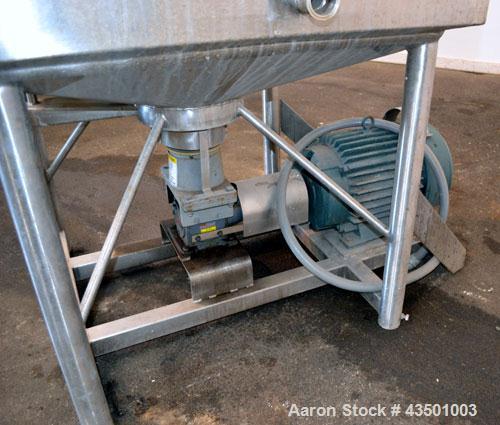 Used APV Crepaco Flex-Mix Liquiverter, 300 Gallon, 304 Stainless Steel. Jacketed tank 40” wide x 40” long x approximately 45” deep, rated 59 psi at 350 degrees F. 12” Bottom impeller, driven by a 30 ...