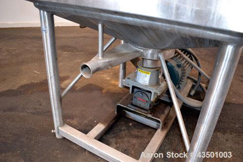 Used APV Crepaco Flex-Mix Liquiverter, 300 Gallon, 304 Stainless Steel. Jacketed tank 40” wide x 40” long x approximately 45” deep, rated 59 psi at 350 degrees F. 12” Bottom impeller, driven by a 30 ...