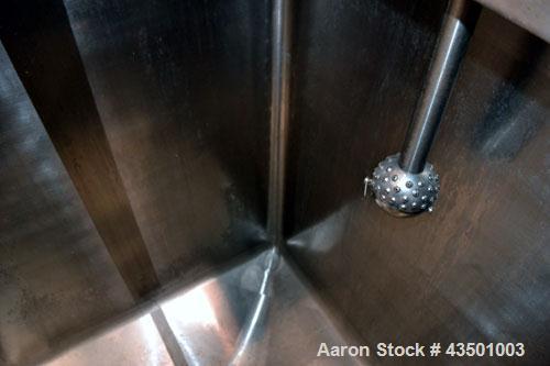 Used APV Crepaco Flex-Mix Liquiverter, 300 Gallon, 304 Stainless Steel. Jacketed tank 40” wide x 40” long x approximately 45” deep, rated 59 psi at 350 degrees F. 12” Bottom impeller, driven by a 30 ...