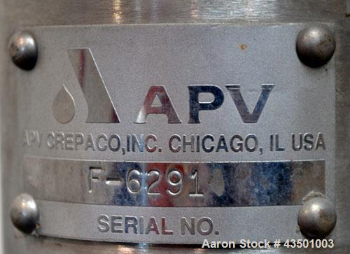 Used APV Crepaco Flex-Mix Liquiverter, 300 Gallon, 304 Stainless Steel. Jacketed tank 40” wide x 40” long x approximately 45” deep, rated 59 psi at 350 degrees F. 12” Bottom impeller, driven by a 30 ...