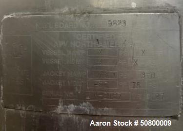 APV 300 Gallon Round Bottom Drive Jacketed Likwifier With Top Driven Scrape Agit