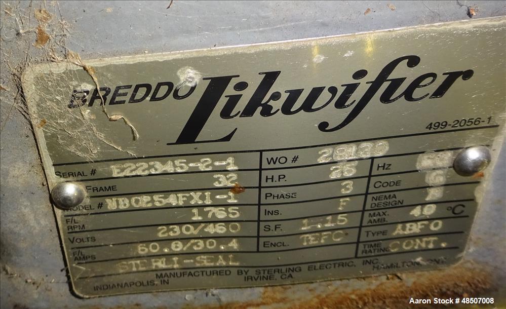 Used Breddo Likwifier, 300 Gallon, Model LDDW, 304 Stainless Steel.