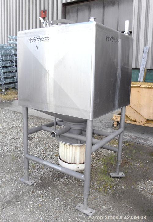 Used Breddo Likwifier, 200 Gallon, Model LDT, 304 Stainless Steel. Non-jacketed tank 40" wide x 40’’ long x 31’’ straight side. Flat top, coned bottom. Openings: top 1-1/2" tri-clamp, (2) 2" tri-clam...