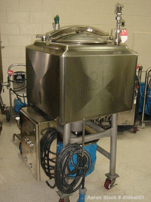 Used Breddo Likwifier, Model LDT-25, approximately 25 gallon, stainless steel. 24" x 24" chamber, 18" top manway with cover, 2" bottom outlet. Driven by a 10/5 hp, 230 volt, 1800/900 rpm motor. Mount...