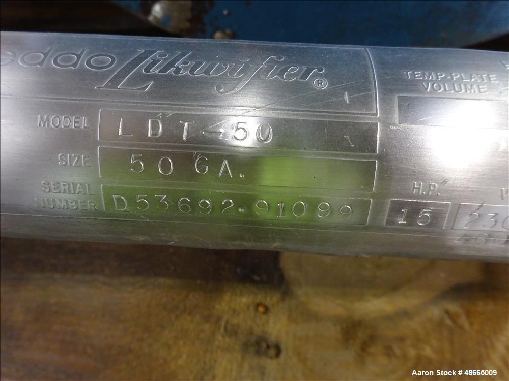 Used Breddo Likwifier, Model LDT-50, 50 Gallon, 304 Stainless Steel.