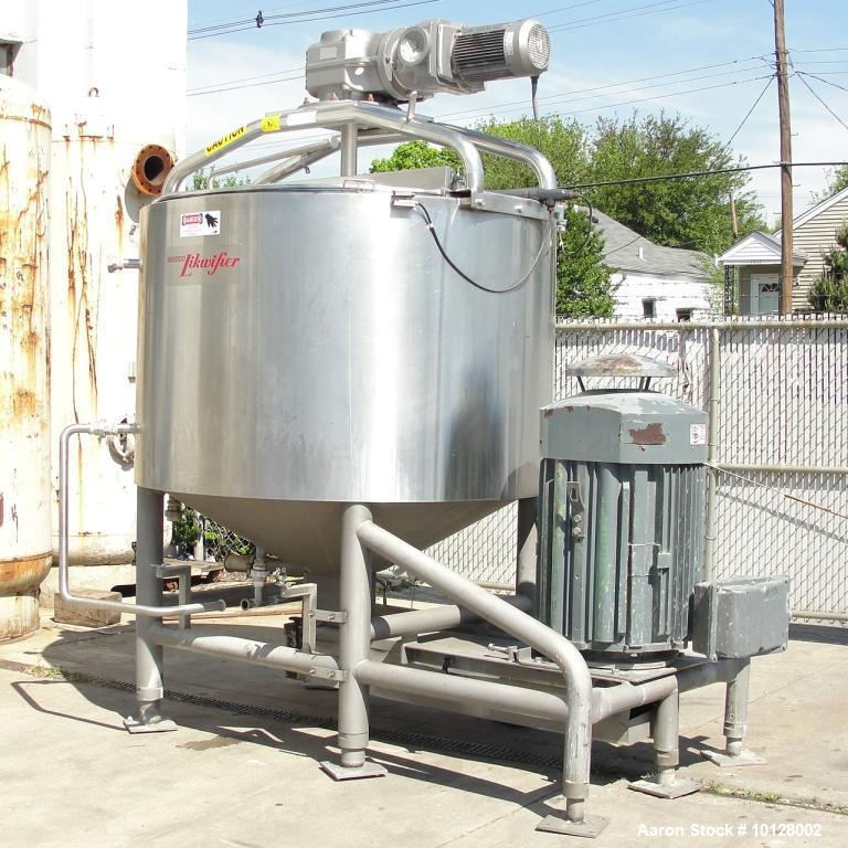 Used Breddo Likwifier 600 Gallon, 316 Stainless Steel, Jacketed Scrape Surface Contical Bottom Blender, Model LORWWSS.  Interior dimensions 64" diameter x 40" straight side height x 15" cone.  Overal...