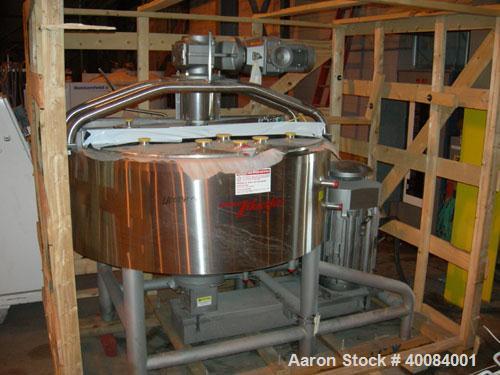 Unused: Breddo Likwifier, 300 gallon, model LORWWSS, 316 stainless steel. Dimple jacketed chamber 64" diameter x 21" straight side x coned bottom.Open top with (2) hinged covers, bolt on stainless st...