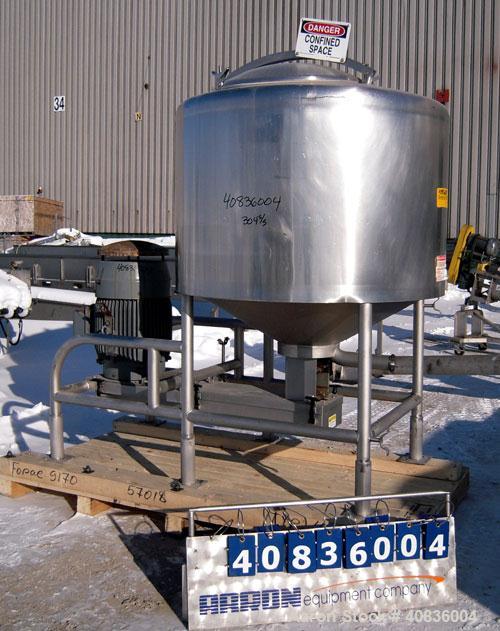 Used-  Breddo Likwifier, 300 Gallon, Model LOR, 304 Stainless Steel.  Non-jacketed tank 54" diameter x 30" straight side x c...