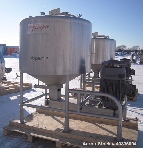Used Breddo Likwifier, 300 Gallon, Model LOR, 304 Stainless Steel.  Non-jacketed tank 54" diameter x 30" straight side x coned bottom.  Dished top with the following openings: 1 1/2" tri-clamp, (2) 2...