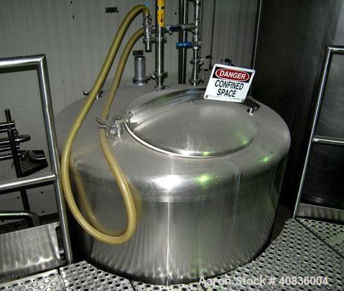 Used Breddo Likwifier, 300 Gallon, Model LOR, 304 Stainless Steel.  Non-jacketed tank 54" diameter x 30" straight side x coned bottom.  Dished top with the following openings: 1 1/2" tri-clamp, (2) 2...