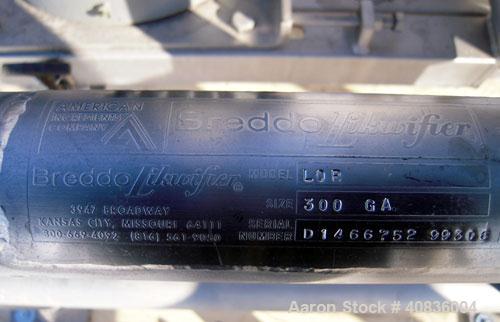 Used Breddo Likwifier, 300 Gallon, Model LOR, 304 Stainless Steel.  Non-jacketed tank 54" diameter x 30" straight side x coned bottom.  Dished top with the following openings: 1 1/2" tri-clamp, (2) 2...
