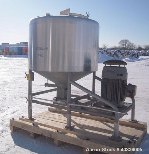 Used Breddo Likwifier, 300 Gallon, Model LOR, 304 Stainless Steel.  Non-jacketed tank 54" diameter x 30" straight side x coned bottom.  Dished top with the following openings: 1 1/2" tri-clamp, (2) 2...