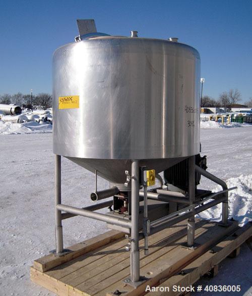 Used Breddo Likwifier, 300 Gallon, Model LOR, 304 Stainless Steel.  Non-jacketed tank 54" diameter x 30" straight side x coned bottom.  Dished top with the following openings: 1 1/2" tri-clamp, (2) 2...