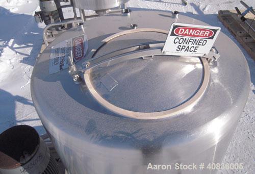 Used Breddo Likwifier, 300 Gallon, Model LOR, 304 Stainless Steel.  Non-jacketed tank 54" diameter x 30" straight side x coned bottom.  Dished top with the following openings: 1 1/2" tri-clamp, (2) 2...
