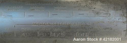 Used Breddo Likwifier, 100 Gallon, Model LOR, 304 stainless steel. Non-jacketed tank 42" diameter x 20" straight side x 18’’ coned bottom. Dished top with the following openings: 1-1/2" tri-clamp, (2...