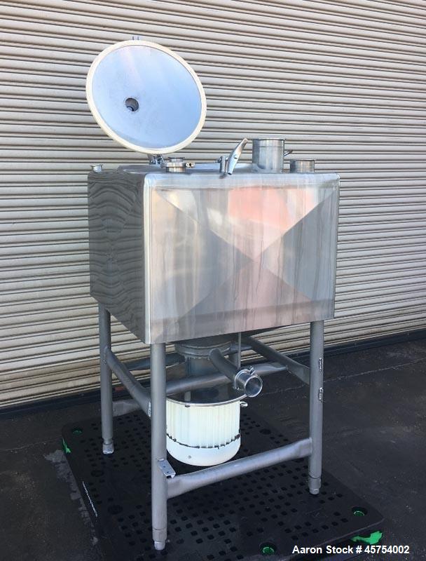 Used Breddo 100 Gallon Stainless Steel Likwifier, Model LDT. Dimensions - 34" wide x 34" long x 25" deep and  8" cone bottom. 65" Overall height. 316 Stainless steel frame construction. 32" stainless...