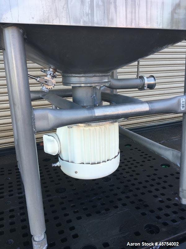 Used Breddo 100 Gallon Stainless Steel Likwifier, Model LDT. Dimensions - 34" wide x 34" long x 25" deep and  8" cone bottom. 65" Overall height. 316 Stainless steel frame construction. 32" stainless...