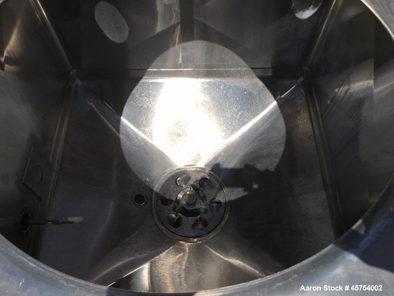 Used Breddo 100 Gallon Stainless Steel Likwifier, Model LDT. Dimensions - 34" wide x 34" long x 25" deep and  8" cone bottom. 65" Overall height. 316 Stainless steel frame construction. 32" stainless...