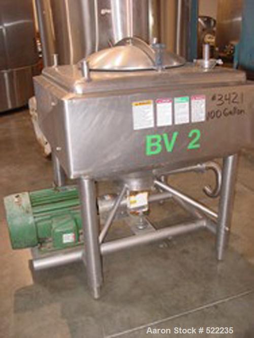 USED: Breddo style Likwifier. Square shaped jacketed 25 hp high shear,39" ID x 44" OD x 20" straight wall, hinged lid. National Boardstamped. Jacket MWP is 75 psi from -20 F to 350 F. 25 hp drive.(3)...