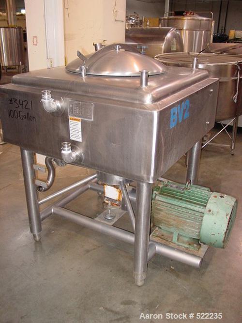 USED: Breddo style Likwifier. Square shaped jacketed 25 hp high shear,39" ID x 44" OD x 20" straight wall, hinged lid. National Boardstamped. Jacket MWP is 75 psi from -20 F to 350 F. 25 hp drive.(3)...