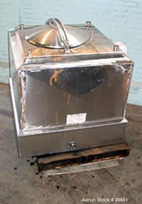 USED: Breddo Likwifier, stainless steel. 150 gallon capacity, jacketed and skirt mounted. 37" wide x 37" long x 27" deep.Openings: top 24" manway with cover, (3) 2", (1) 1-1/2" tri clamp;2-1/2" tri c...