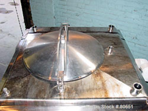 USED: Breddo Likwifier, stainless steel. 150 gallon capacity, jacketed and skirt mounted. 37" wide x 37" long x 27" deep.Openings: top 24" manway with cover, (3) 2", (1) 1-1/2" tri clamp;2-1/2" tri c...