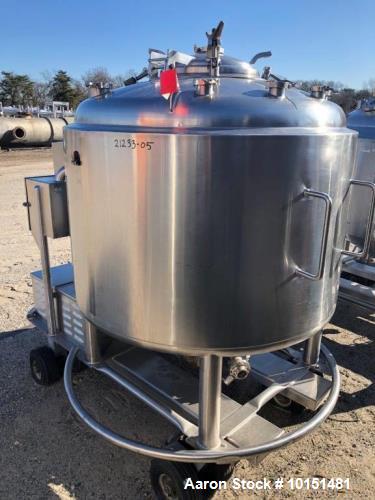 Used Letsch 250 Gallon Stainless Steel Pressure Vessel / Likwifier – 316L, Jacketed, Cone Bottom, Portable