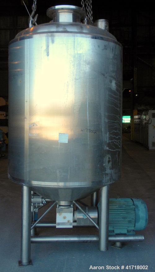Used Walker Stainless Liquifier, 500 Gallon, model PV-Liquiverter, 316L stainless steel, vertical. Jacketed tank 52'' diameter x 60'' straight side, dished top, coned bottom. #4 Sanitary internal rat...