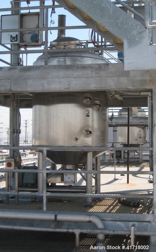 Used Walker Stainless Liquifier, 500 Gallon, model PV-Liquiverter, 316L stainless steel, vertical. Jacketed tank 52'' diameter x 60'' straight side, dished top, coned bottom. #4 Sanitary internal rat...